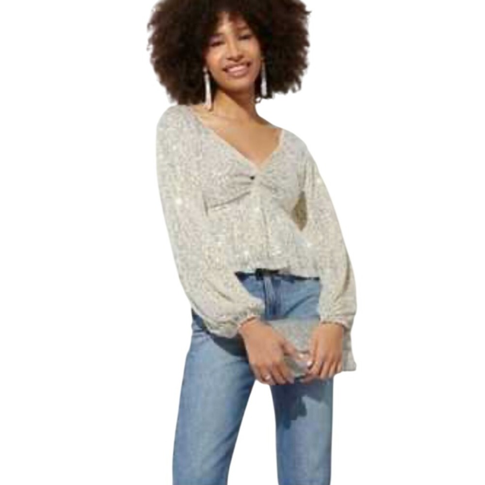 Audrey Parks Francesca Silver Sequin V Neck Size‎ S